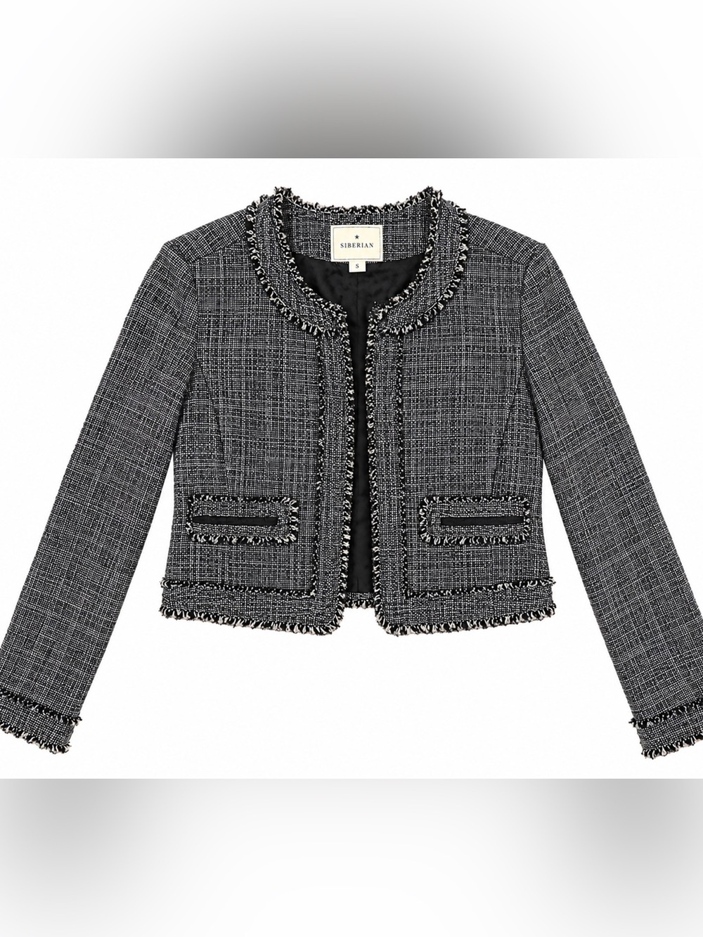 Saks Fifth Avenue Tweed Fringe Crop Jacket - Black